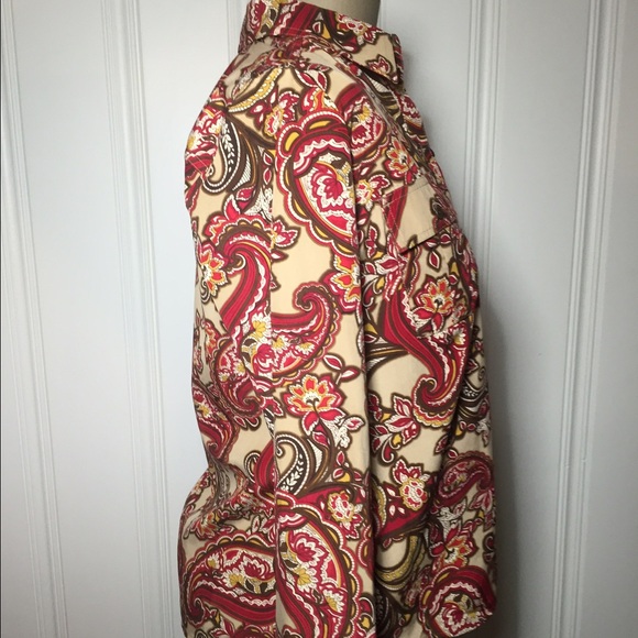Red Brown Beige Multi Paisley Top - Picture 3 of 4